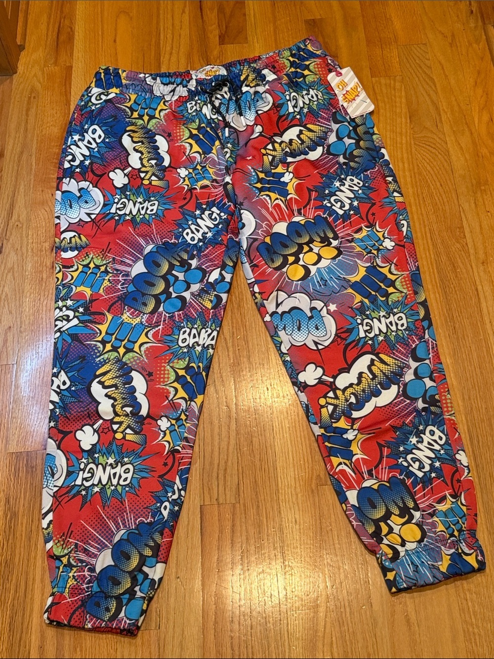 Men's XL Oh Snap Drill Clothing Comic-Print Jogger Pants Bang Pow Whack